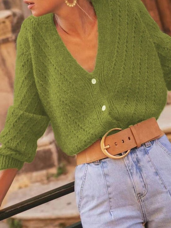 Sweaters - Green Casual Women's Long Sleeve Knit Cardigan Sweater
